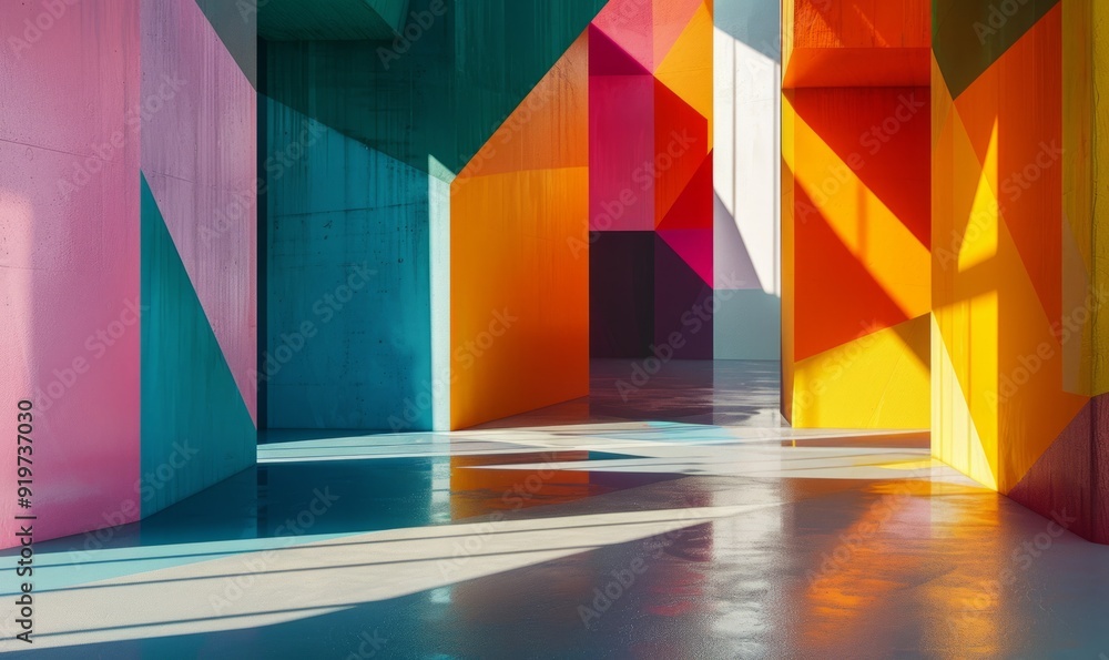 Poster geometric abstraction using simple shapes and solid colors