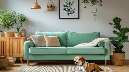 Cozy Living Room with a Beagle Dog