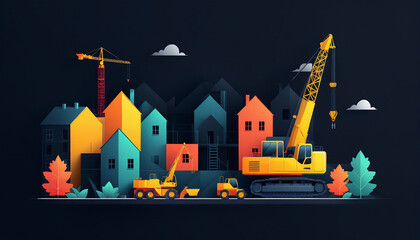 Illustrative graphic depiction of an inner-city construction site, creation of living space and modernization of urban districts