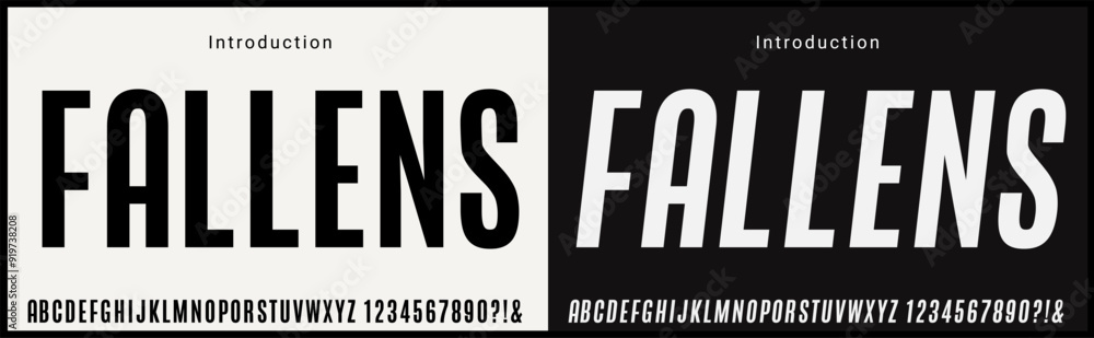 Fototapete condensed vector fonts. alphabet of sans serif font with modern typography. bold and tall vector fon