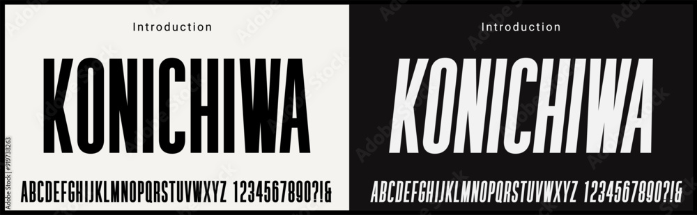 Fototapete condensed vector fonts. alphabet of sans serif font with modern typography. bold and tall vector fon