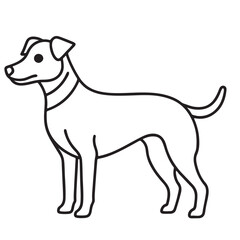 Vector black and white illustration of a sitting dog isolated on a white background.