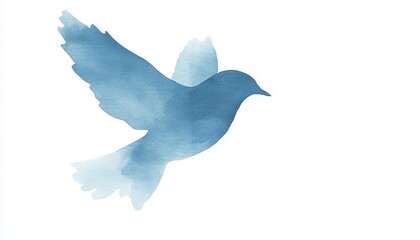 A serene watercolor illustration of a bird in flight, symbolizing freedom and tranquility against a soft, white background.