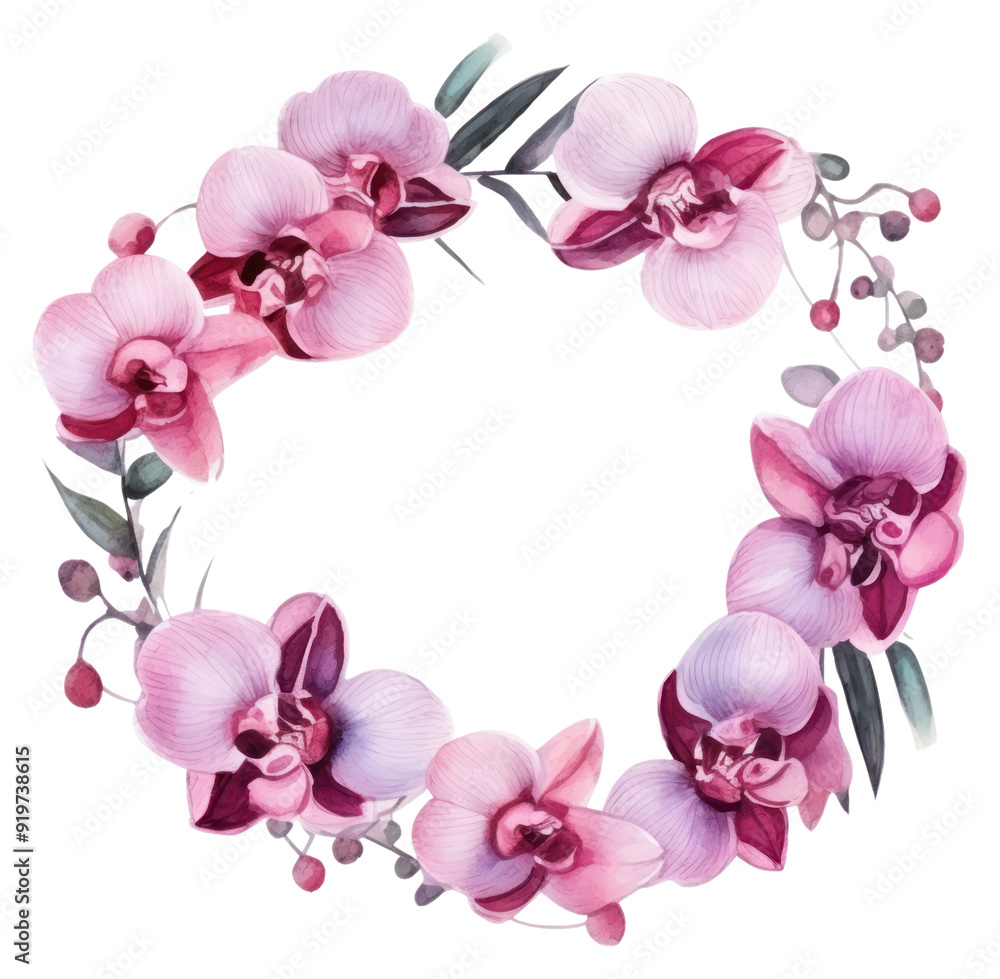 Canvas Prints png orchids frame watercolor blossom flower wreath.