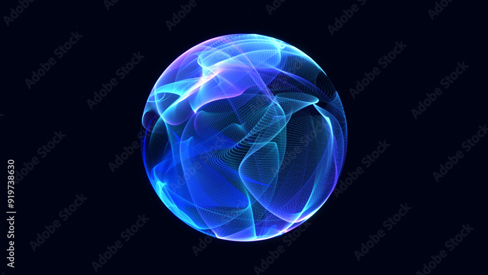 Wall mural vibrant glowing particle 3d sphere. virtual ai assistant concept. abstract technology, science, engi