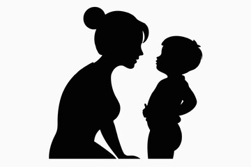High resolution vector silhouette mother and child image
