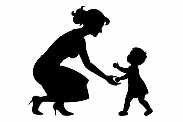 High resolution vector silhouette mother and child image