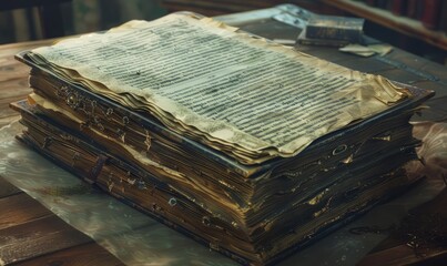 Vintage book: opened old book with yellowed pages and ornate fonts