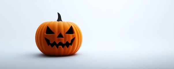 A spooky Halloween pumpkin with a carved face, perfect for seasonal decorations and festive events.