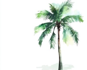 Obraz premium A vibrant watercolor illustration of a palm tree, perfect for tropical themes and relaxing aesthetics.