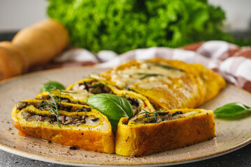 Delicious Homemade Omelette: Fresh Ingredients with Cheese, Mushrooms, and Vegetables