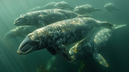 Gray Whales Swimming in the Ocean