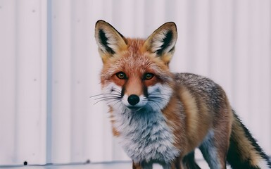 Obraz premium Modern Digital Fox Design with Red and Black Stripes - White Background.