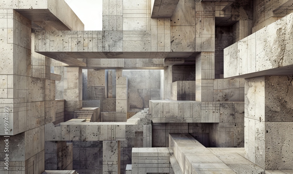 Poster decomposed architectural structure, highlighting intersecting planes and varied perspectives