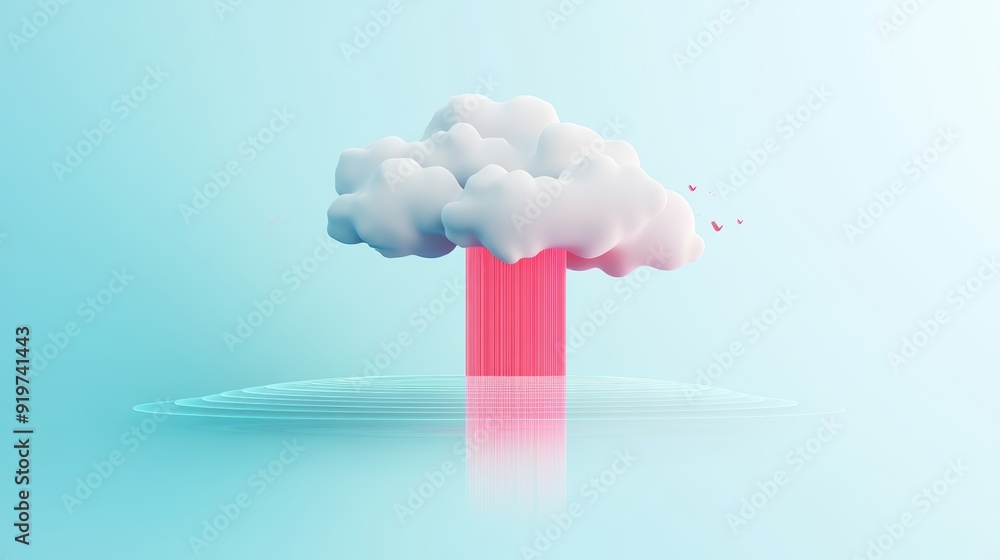 Poster a stylized illustration of a cloud with data flowing in and out, showcasing the concept of data stor