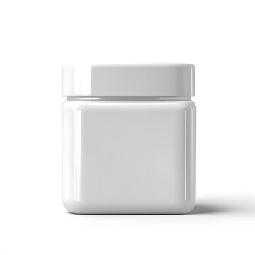 White square plastic jar with screw cap, Packaging on white background (Mock-Up)