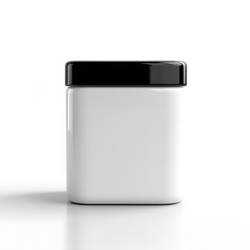 White square plastic jar with screw cap, Packaging on white background (Mock-Up)
