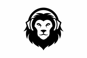 Lion in headphones logo vector design on white background