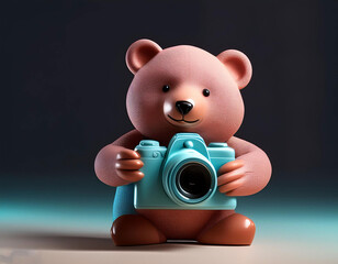 pastel color full view baby bear holding camera on-white background