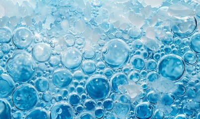 Top view of Blue bubbles under frozen water surface