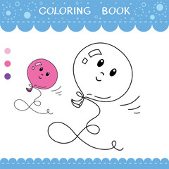 Simple educational game for kids. Vector worksheet with cute balloon for coloring book