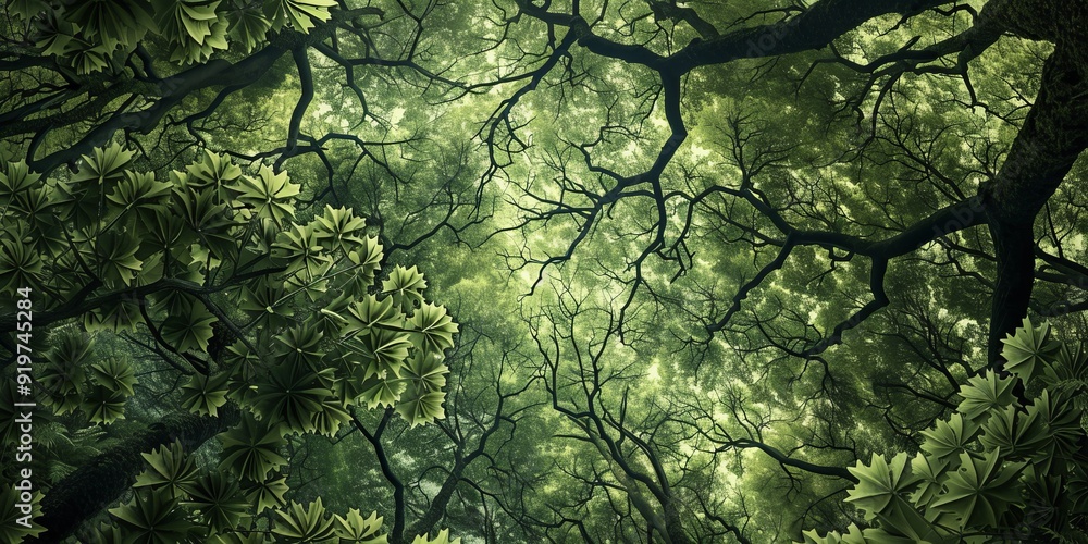 Poster abstract forest canopy with intricate leaf patterns