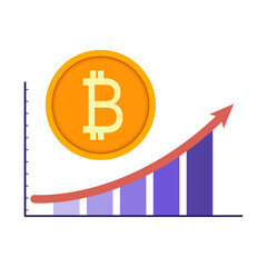 Bitcoin price increases. vector illustration concept of currency trading