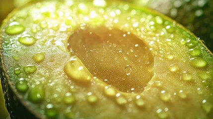 Avocado fruit cut, whole view. Close up photo. The generation of AI