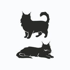 Maine coon cat silhouette set animals vector template