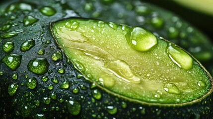 Avocado fruit cut, whole view. Close up photo. The generation of AI