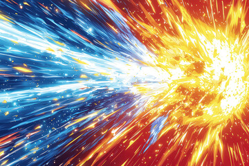 A brilliant clash of colors erupts, showcasing the dynamic energy and intensity of a dramatic explosion in full motion.