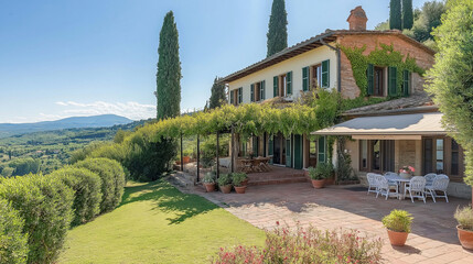 33. Tuscan villa with terraced gardens, olive groves, and a sun-drenched patio
