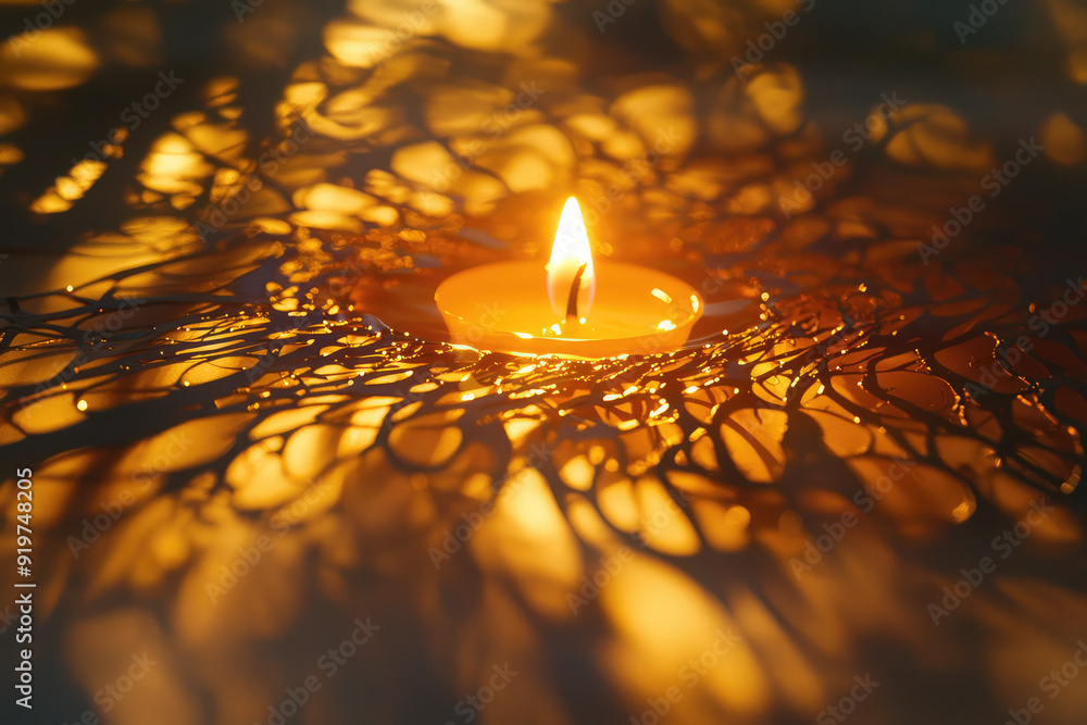 Poster a captivating candle flame gently sways, creating a dance of shadows and warmth in an enigmatic atmo