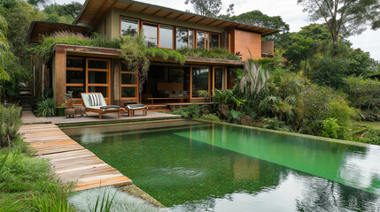 44. Eco-friendly house with a natural swimming pool, permaculture garden, and sustainable materials