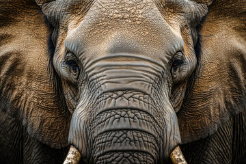 Fototapeta premium A striking close-up portrait of an elephant, showcasing its remarkable features, wisdom, and intricate textures in nature's beauty.