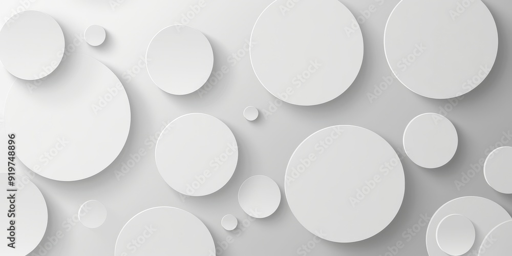 Poster this abstract design features white circles on a smooth gray surface, creating a visually appealing 