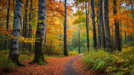 Obraz premium Trees Changing Colors in the Fall Autumn 