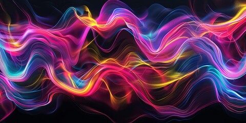 Fototapeta premium Black Background with Colorful Neon Accents. Ripples and Swirls create a Wavy Surface Texture