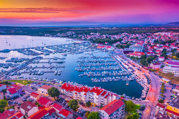 Night city aerial view of town Biograd in Dalmatia region, Croatia.