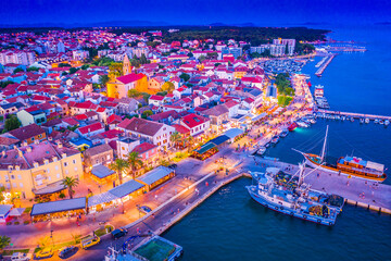 Night aerial view of the city port Biograd, popular travel destination, Croatia.