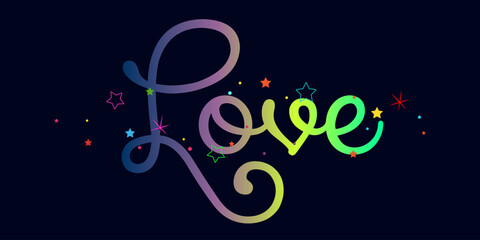 LOVE. Lettering typography poster vector design for valentines day, romantic, wedding banner. Modern calligraphy script love, gradient color