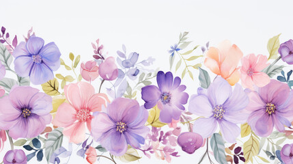 Fototapeta premium Variety of stylized flowers in soft pastel colors. Delicate, calm and serene atmosphere. Aesthetic flowers wallpaper, background. Botany, art, design, artistic.