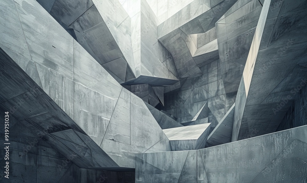 Poster decomposed architectural structure, highlighting intersecting planes and varied perspectives