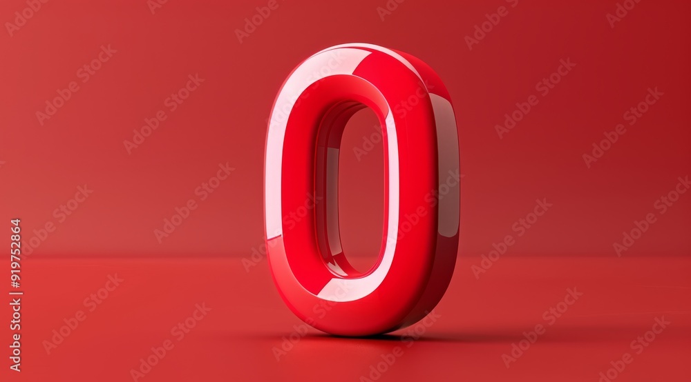 Aufkleber a glossy 3d numeral zero in vibrant red, elegantly positioned on a matching surface. this contempora