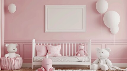 Baby girl bedroom setting with toys