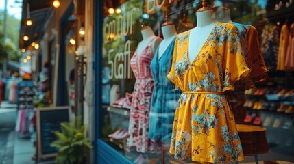 Floral Dress Displayed in Shop Window