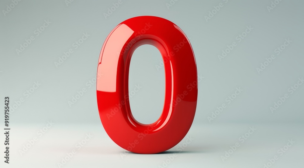 Poster a stunning 3d rendering of a glossy red number zero against a soft grey background highlights its sm