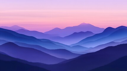 Obraz premium A digital art of mountains at dusk, with gradients from deep purple to pink and blue, capturing the serene beauty of nature's silhouette against the sky