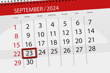 Calendar 2024, deadline, day, month, page, organizer, date, September, monday, number 23