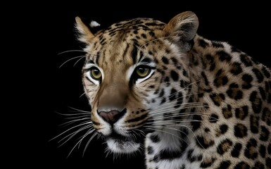 Luxurious Leopard Portrait with Gold Spots on Black back ground.
